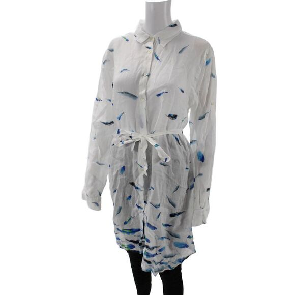 Vilebrequin Womens Cotton Long Sleeve Button Printed Tunic Blouse White Size XL - Picture 2 of 6